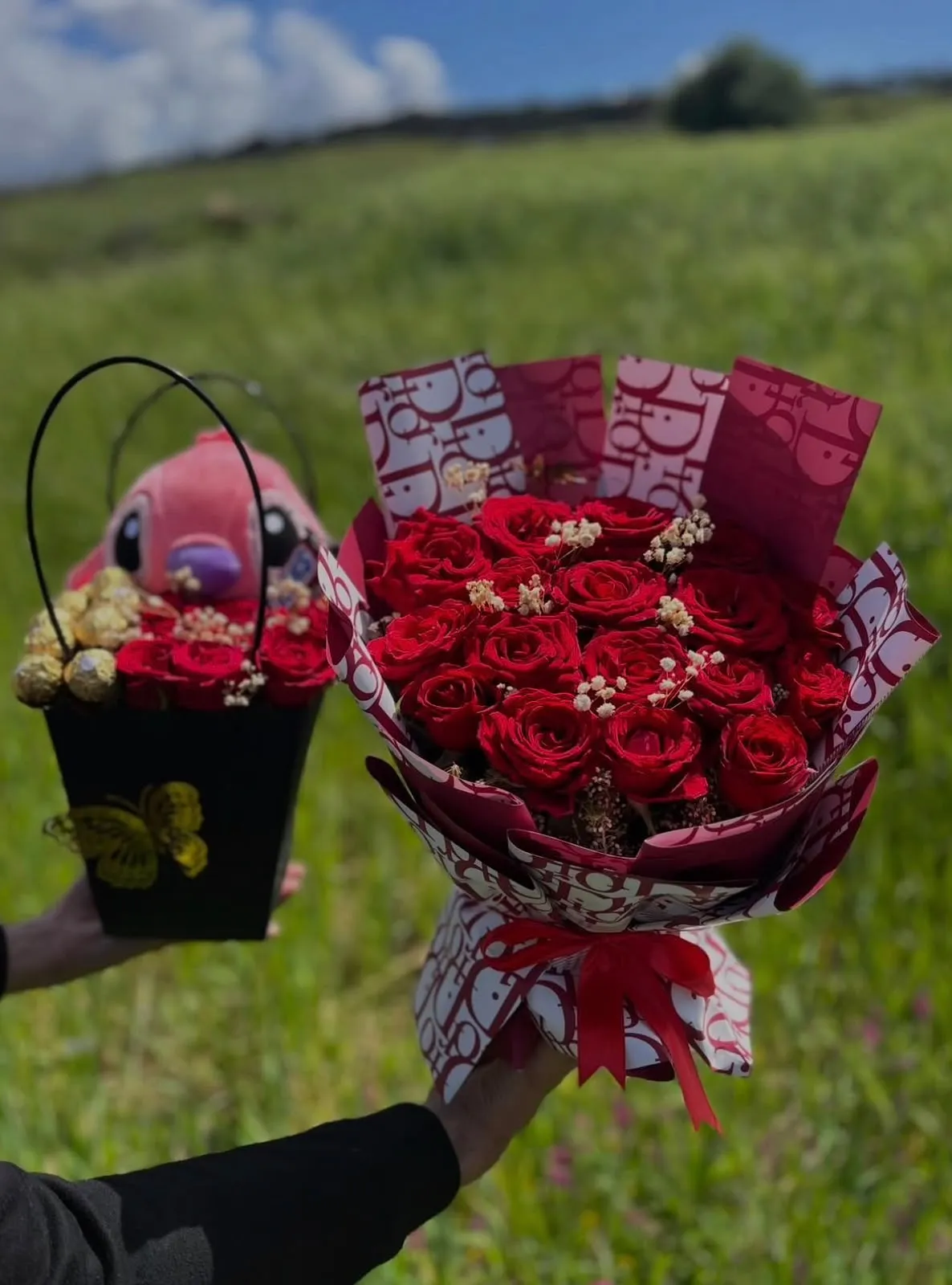 Bouquet roses rouges et petite peluche