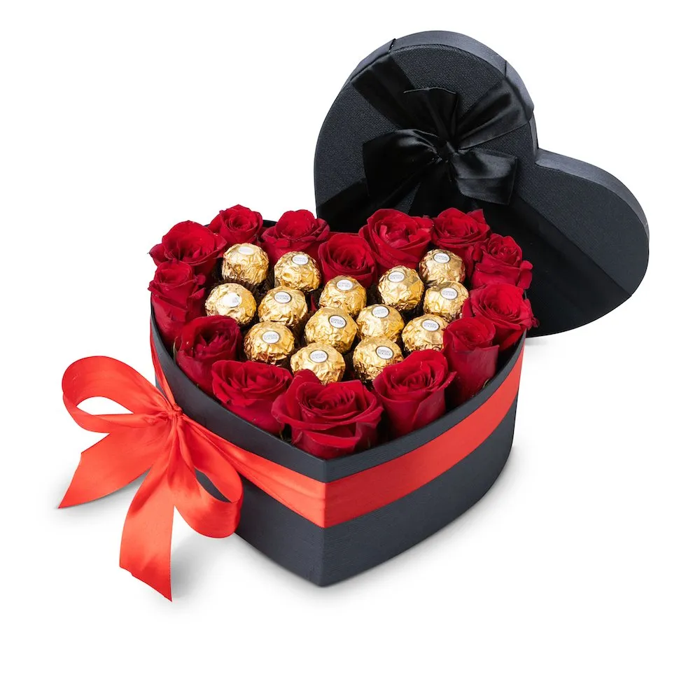Boîte de fleurs et chocolats