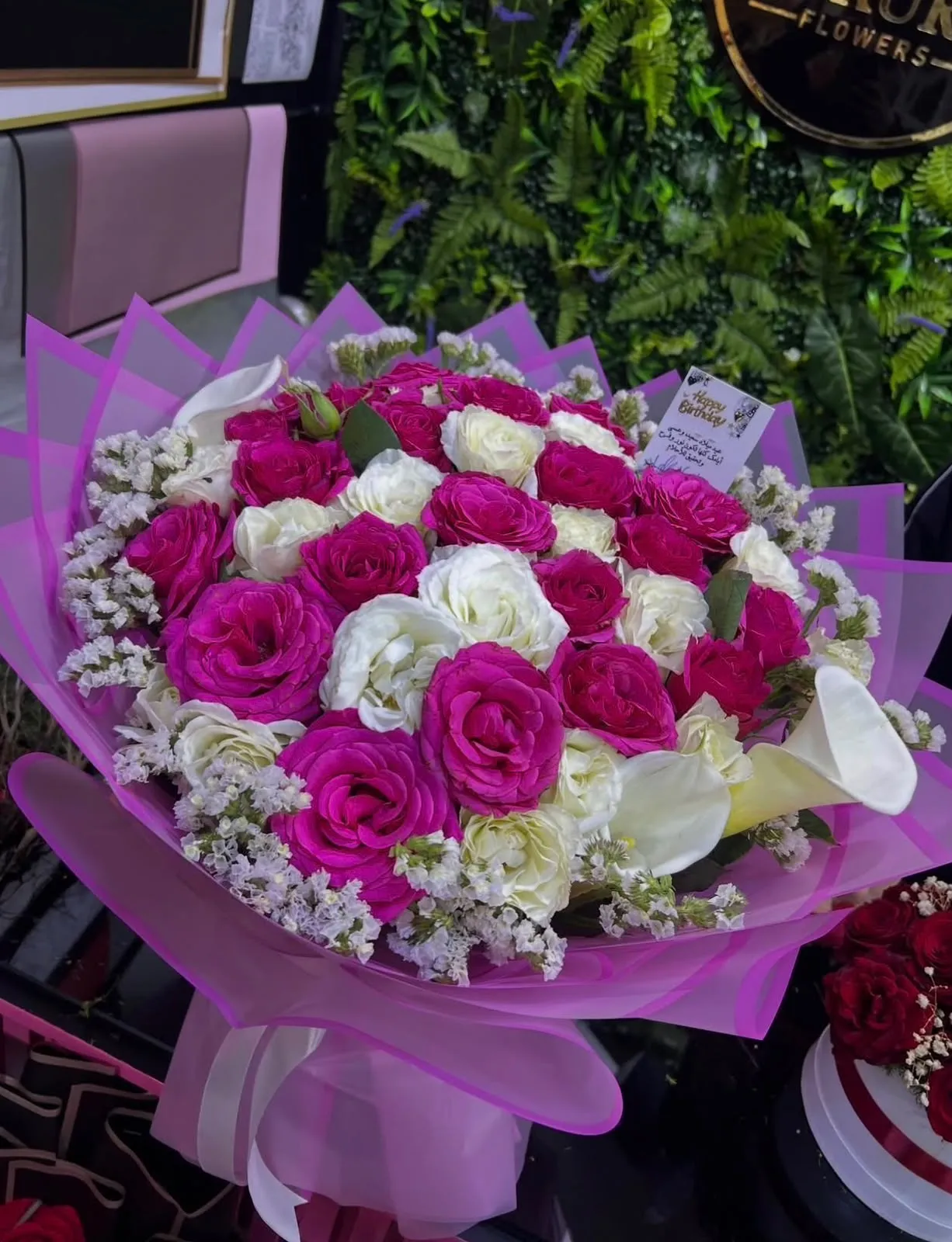 Bouquet roses fuchsia et blanches